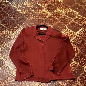 Chic Rust Button-Up Sheer Blouse 18